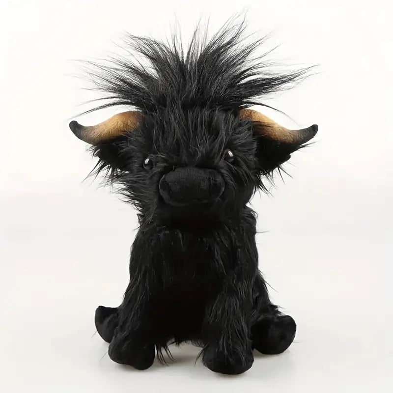 Highland Cow Stuffed Animal with Shaggy Plush and Embroidered Details - Image 7