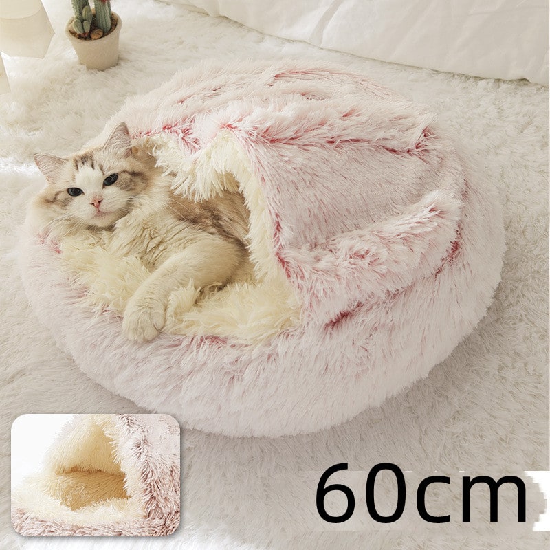 Hooded Cat Bed with Cave Design and Plush Donut Shape Enclosed Cozy Pet with Cushioned Rim - Image 10