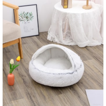 Hooded Cat Bed with Cave Design and Plush Donut Shape Enclosed Cozy Pet with Cushioned Rim - Image 11
