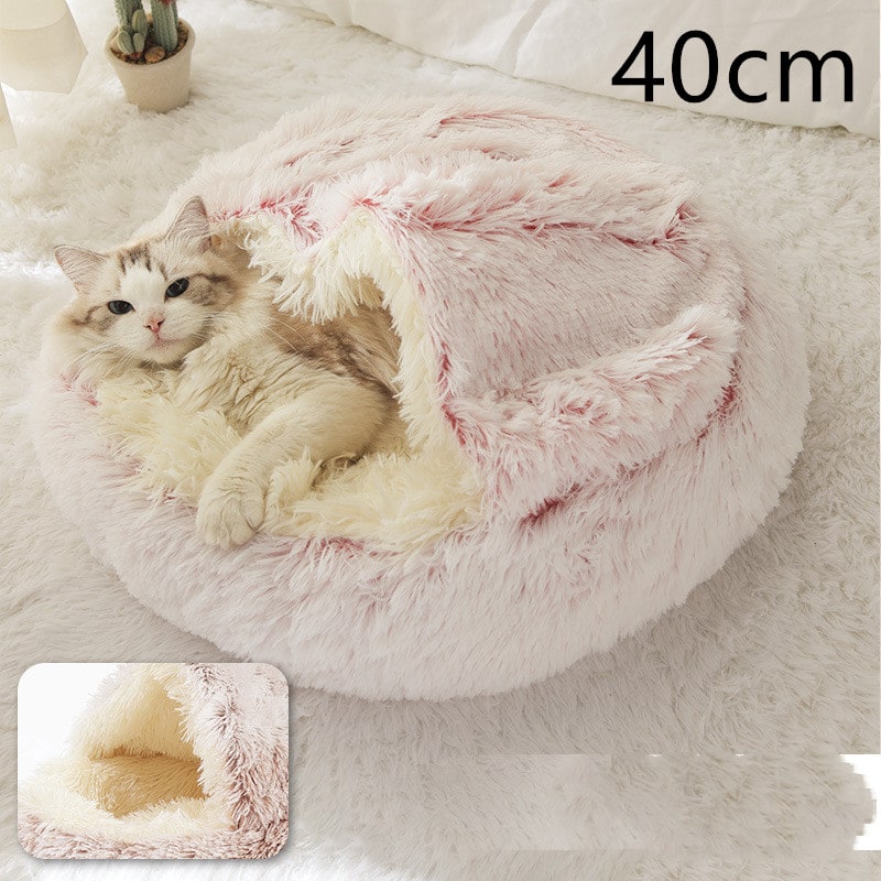 Hooded Cat Bed with Cave Design and Plush Donut Shape Enclosed Cozy Pet with Cushioned Rim - Image 13