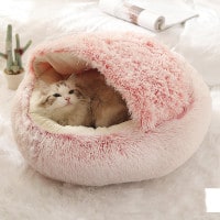 Hooded Cat Bed with Cave Design and Plush Donut Shape Enclosed Cozy Pet with Cushioned Rim - Image 14