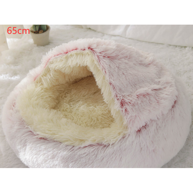 Hooded Cat Bed with Cave Design and Plush Donut Shape Enclosed Cozy Pet with Cushioned Rim - Image 15