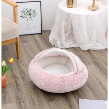 Hooded Cat Bed with Cave Design and Plush Donut Shape Enclosed Cozy Pet with Cushioned Rim - Image 17