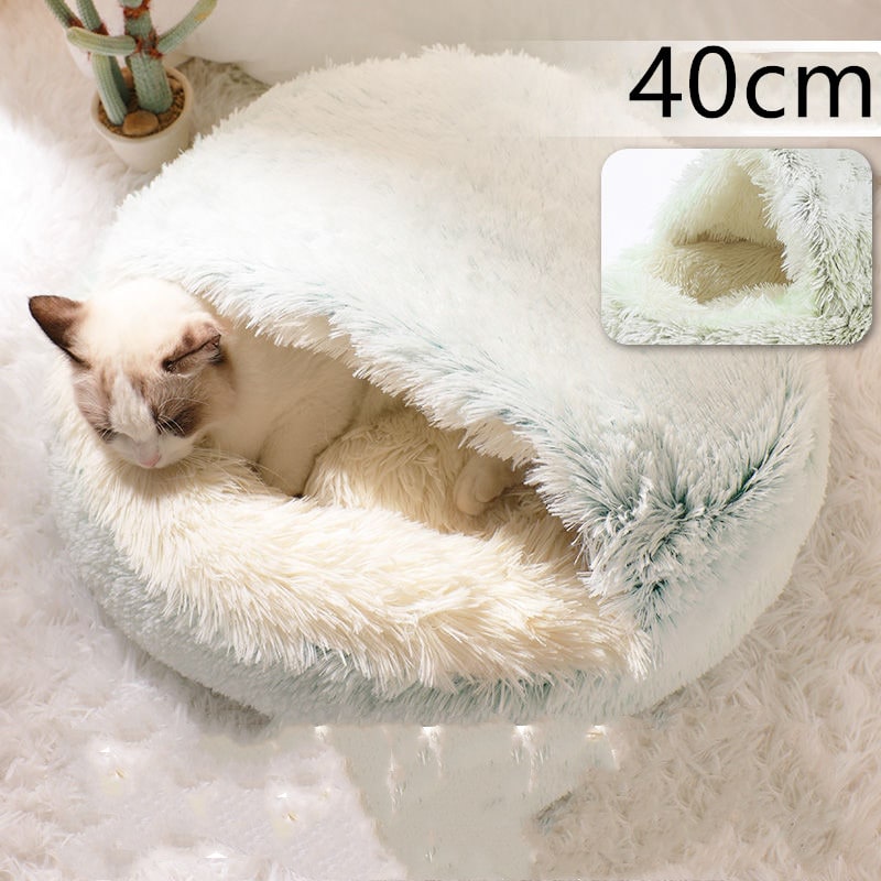 Hooded Cat Bed with Cave Design and Plush Donut Shape Enclosed Cozy Pet with Cushioned Rim - Image 18