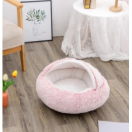 Hooded Cat Bed with Cave Design and Plush Donut Shape Enclosed Cozy Pet with Cushioned Rim - Image 2