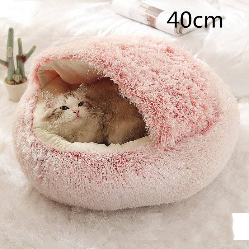 Hooded Cat Bed with Cave Design and Plush Donut Shape Enclosed Cozy Pet with Cushioned Rim - Image 20
