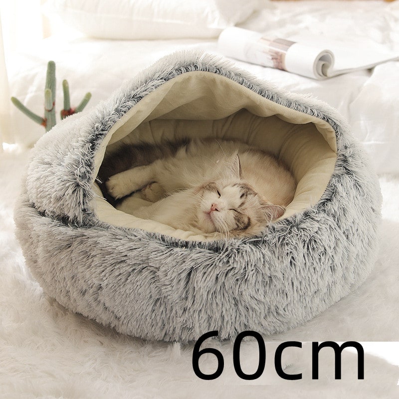 Hooded Cat Bed with Cave Design and Plush Donut Shape Enclosed Cozy Pet with Cushioned Rim - Image 23