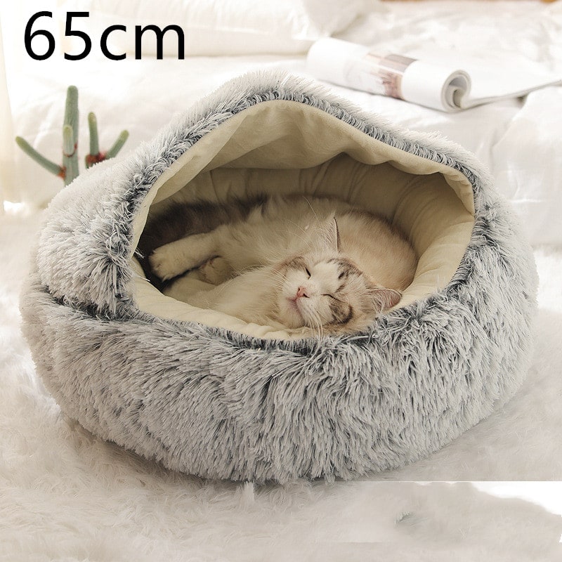 Hooded Cat Bed with Cave Design and Plush Donut Shape Enclosed Cozy Pet with Cushioned Rim - Image 24