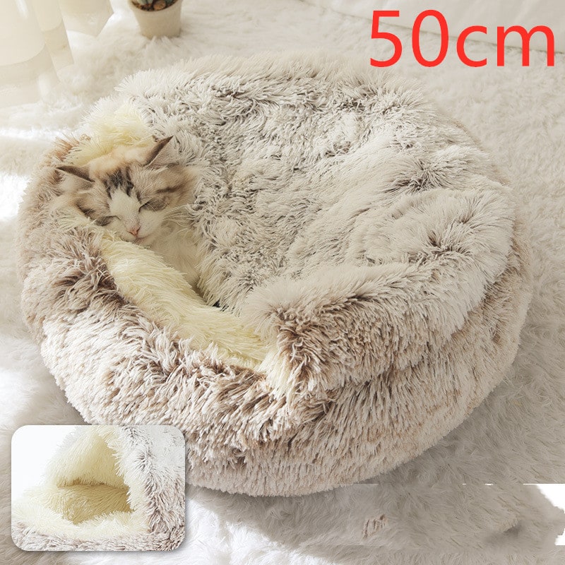Hooded Cat Bed with Cave Design and Plush Donut Shape Enclosed Cozy Pet with Cushioned Rim - Image 25