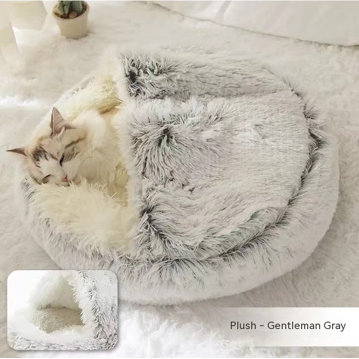 Hooded Cat Bed with Cave Design and Plush Donut Shape Enclosed Cozy Pet with Cushioned Rim - Image 26