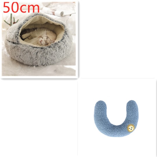 Hooded Cat Bed with Cave Design and Plush Donut Shape Enclosed Cozy Pet with Cushioned Rim - Image 27