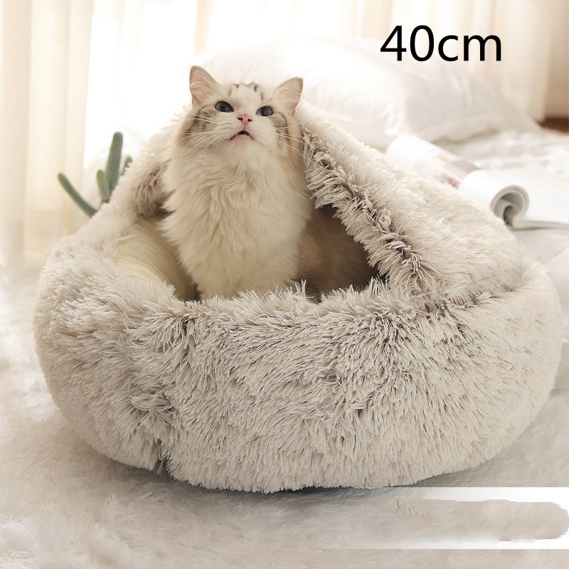 Hooded Cat Bed with Cave Design and Plush Donut Shape Enclosed Cozy Pet with Cushioned Rim - Image 28