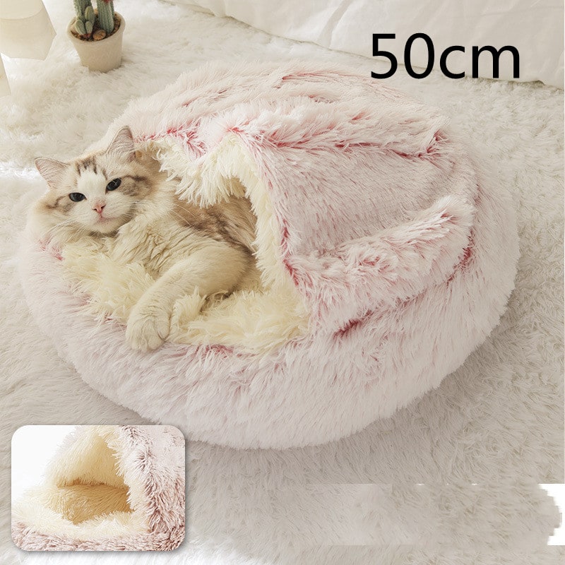Hooded Cat Bed with Cave Design and Plush Donut Shape Enclosed Cozy Pet with Cushioned Rim - Image 29