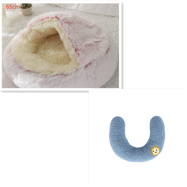 Hooded Cat Bed with Cave Design and Plush Donut Shape Enclosed Cozy Pet with Cushioned Rim - Image 3