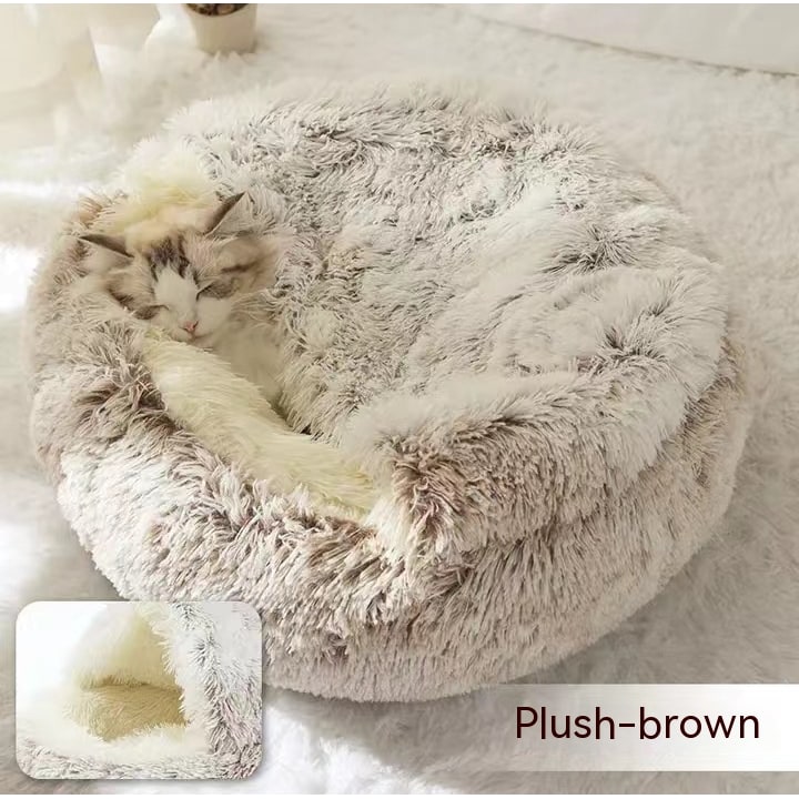 Hooded Cat Bed with Cave Design and Plush Donut Shape Enclosed Cozy Pet with Cushioned Rim - Image 30
