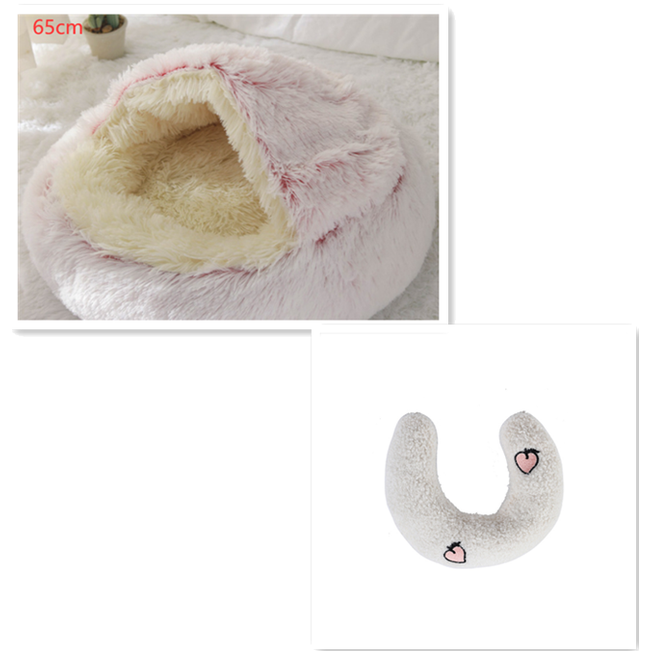 Hooded Cat Bed with Cave Design and Plush Donut Shape Enclosed Cozy Pet with Cushioned Rim - Image 31