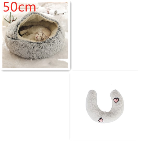 Hooded Cat Bed with Cave Design and Plush Donut Shape Enclosed Cozy Pet with Cushioned Rim - Image 32