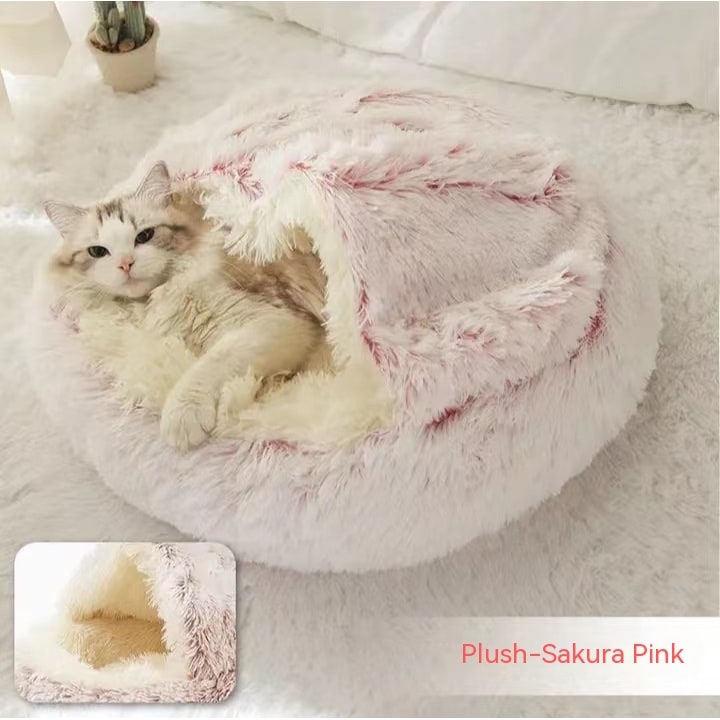 Hooded Cat Bed with Cave Design and Plush Donut Shape Enclosed Cozy Pet with Cushioned Rim - Image 33