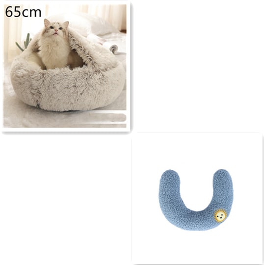 Hooded Cat Bed with Cave Design and Plush Donut Shape Enclosed Cozy Pet with Cushioned Rim - Image 35