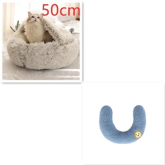 Hooded Cat Bed with Cave Design and Plush Donut Shape Enclosed Cozy Pet with Cushioned Rim - Image 36