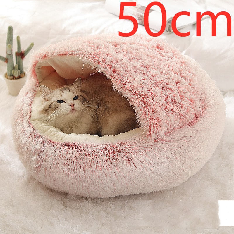 Hooded Cat Bed with Cave Design and Plush Donut Shape Enclosed Cozy Pet with Cushioned Rim - Image 37