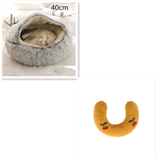 Hooded Cat Bed with Cave Design and Plush Donut Shape Enclosed Cozy Pet with Cushioned Rim - Image 39