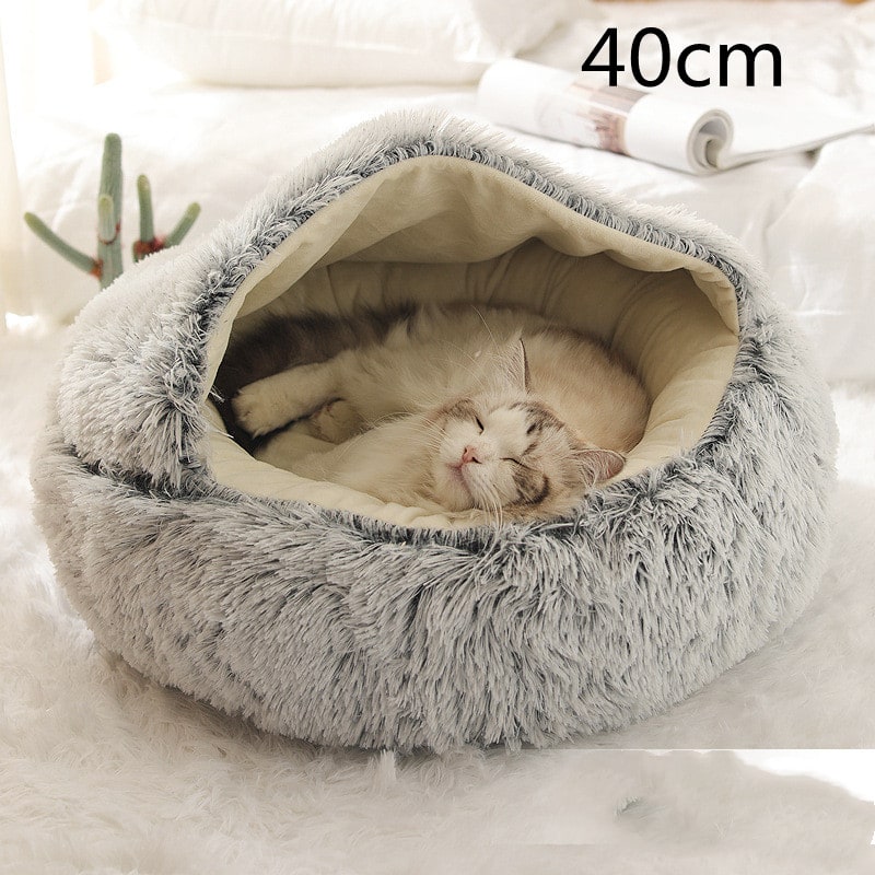 Hooded Cat Bed with Cave Design and Plush Donut Shape Enclosed Cozy Pet with Cushioned Rim - Image 4