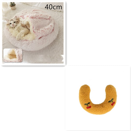 Hooded Cat Bed with Cave Design and Plush Donut Shape Enclosed Cozy Pet with Cushioned Rim - Image 40