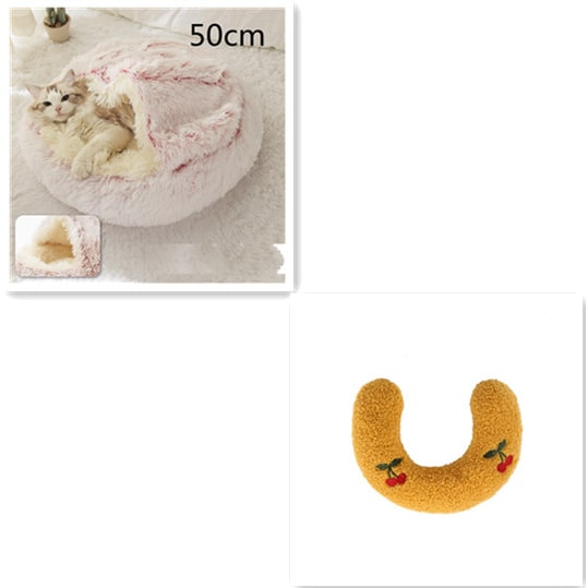 Hooded Cat Bed with Cave Design and Plush Donut Shape Enclosed Cozy Pet with Cushioned Rim - Image 41