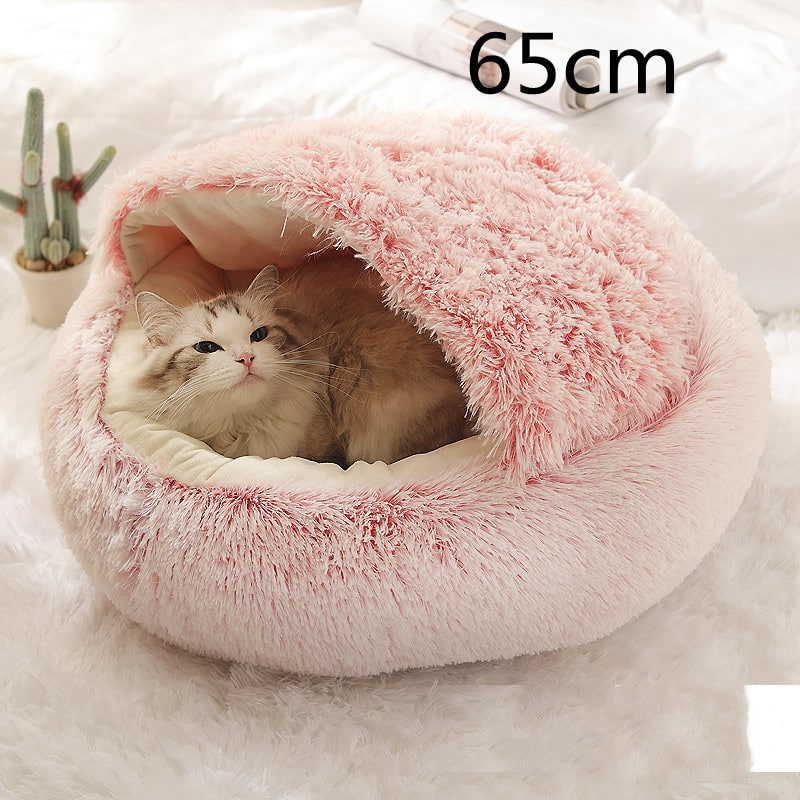 Hooded Cat Bed with Cave Design and Plush Donut Shape Enclosed Cozy Pet with Cushioned Rim - Image 43
