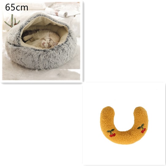 Hooded Cat Bed with Cave Design and Plush Donut Shape Enclosed Cozy Pet with Cushioned Rim - Image 44