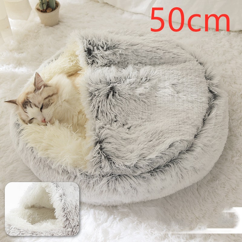 Hooded Cat Bed with Cave Design and Plush Donut Shape Enclosed Cozy Pet with Cushioned Rim - Image 45