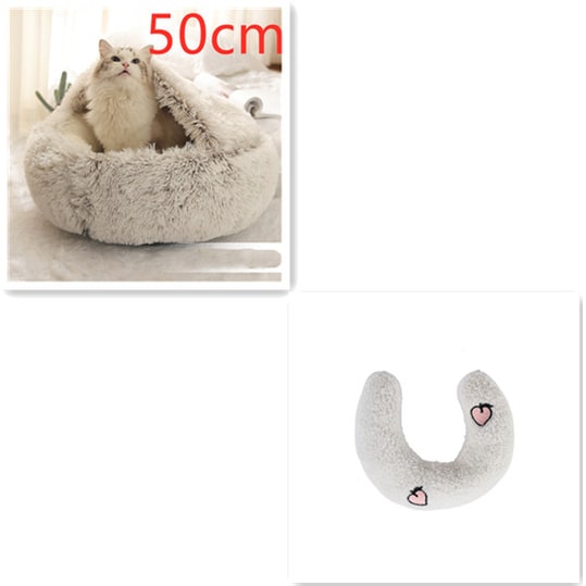 Hooded Cat Bed with Cave Design and Plush Donut Shape Enclosed Cozy Pet with Cushioned Rim - Image 46