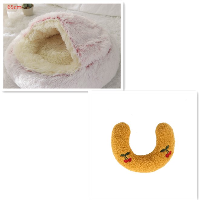 Hooded Cat Bed with Cave Design and Plush Donut Shape Enclosed Cozy Pet with Cushioned Rim - Image 47