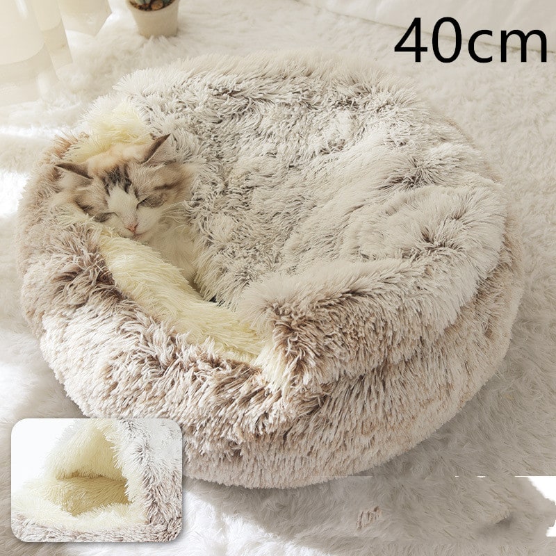 Hooded Cat Bed with Cave Design and Plush Donut Shape Enclosed Cozy Pet with Cushioned Rim - Image 48