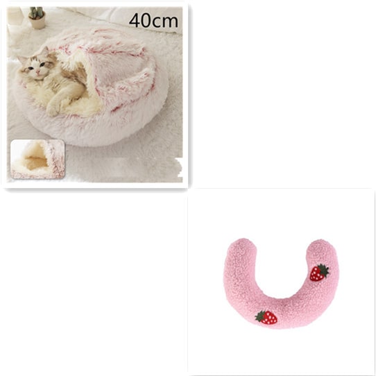 Hooded Cat Bed with Cave Design and Plush Donut Shape Enclosed Cozy Pet with Cushioned Rim - Image 49