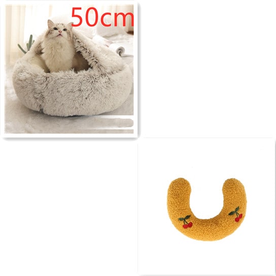 Hooded Cat Bed with Cave Design and Plush Donut Shape Enclosed Cozy Pet with Cushioned Rim - Image 5