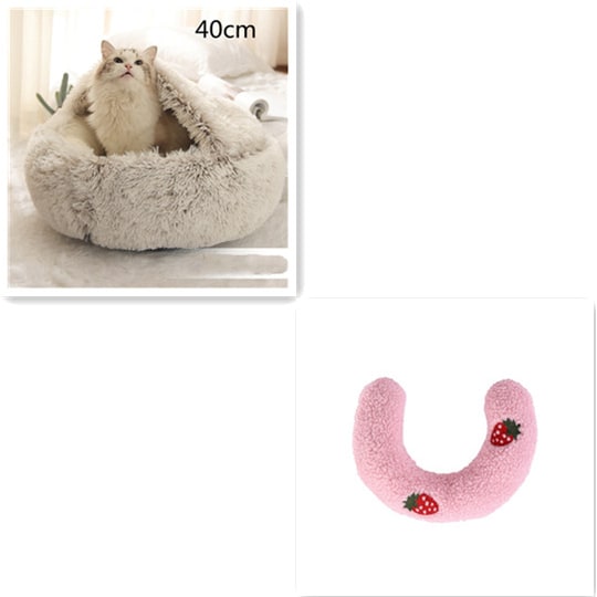 Hooded Cat Bed with Cave Design and Plush Donut Shape Enclosed Cozy Pet with Cushioned Rim - Image 50