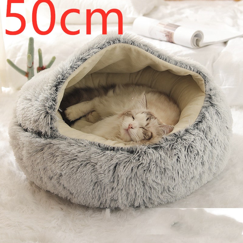 Hooded Cat Bed with Cave Design and Plush Donut Shape Enclosed Cozy Pet with Cushioned Rim - Image 51