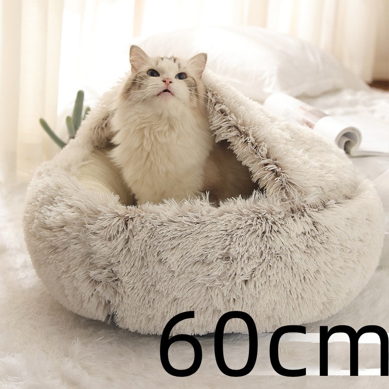 Hooded Cat Bed with Cave Design and Plush Donut Shape Enclosed Cozy Pet with Cushioned Rim - Image 52