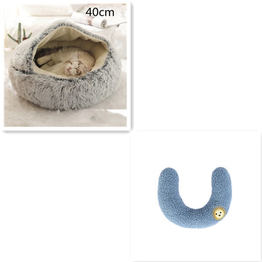 Hooded Cat Bed with Cave Design and Plush Donut Shape Enclosed Cozy Pet with Cushioned Rim - Image 54