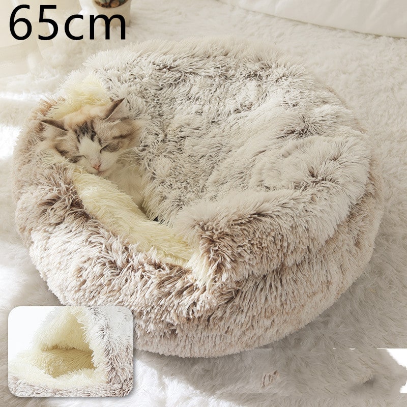 Hooded Cat Bed with Cave Design and Plush Donut Shape Enclosed Cozy Pet with Cushioned Rim - Image 55