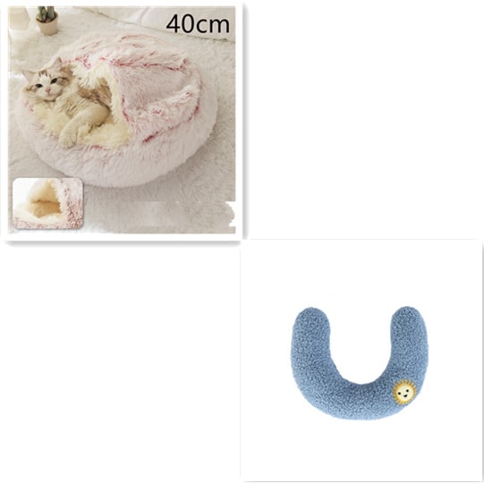Hooded Cat Bed with Cave Design and Plush Donut Shape Enclosed Cozy Pet with Cushioned Rim - Image 56