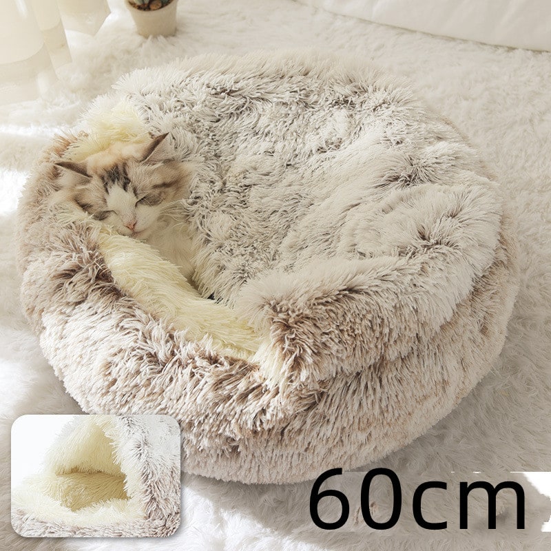 Hooded Cat Bed with Cave Design and Plush Donut Shape Enclosed Cozy Pet with Cushioned Rim - Image 57