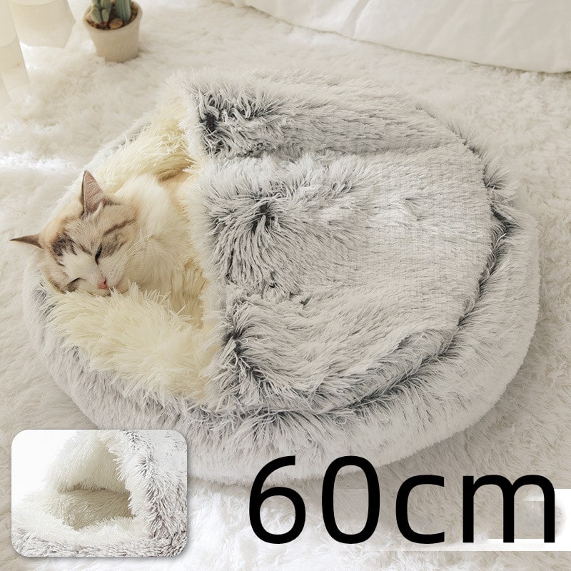 Hooded Cat Bed with Cave Design and Plush Donut Shape Enclosed Cozy Pet with Cushioned Rim - Image 59