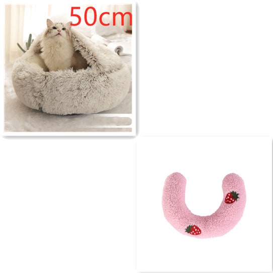Hooded Cat Bed with Cave Design and Plush Donut Shape Enclosed Cozy Pet with Cushioned Rim - Image 6