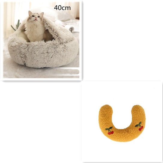 Hooded Cat Bed with Cave Design and Plush Donut Shape Enclosed Cozy Pet with Cushioned Rim - Image 60