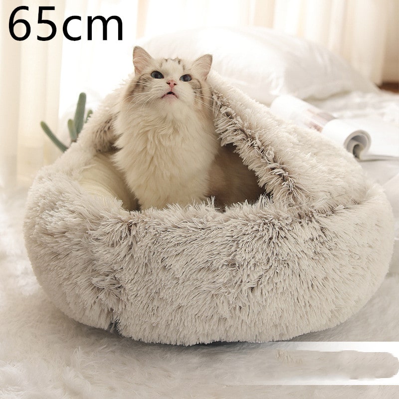 Hooded Cat Bed with Cave Design and Plush Donut Shape Enclosed Cozy Pet with Cushioned Rim - Image 61
