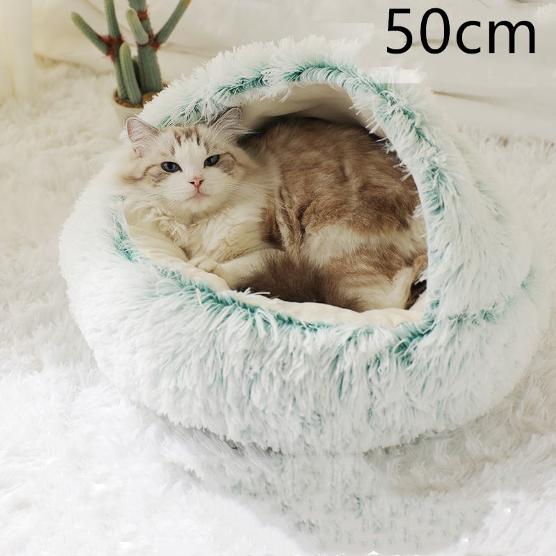 Hooded Cat Bed with Cave Design and Plush Donut Shape Enclosed Cozy Pet with Cushioned Rim - Image 62