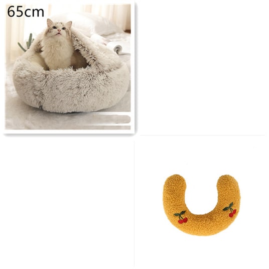 Hooded Cat Bed with Cave Design and Plush Donut Shape Enclosed Cozy Pet with Cushioned Rim - Image 64